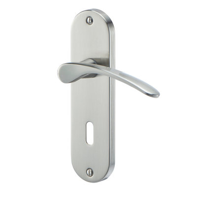 Colours Beare Satin Nickel Effect Aluminium & Steel Curved Lock Door Handle (L)110Mm