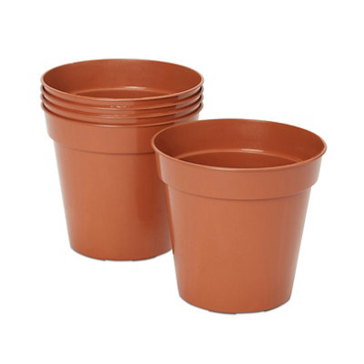 Verve Lei Terracotta Plastic Grow Pot (Dia) 13Cm, (H)15Cm, Pack Of 5, 1.2L