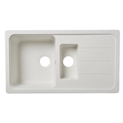 Cooke & Lewis Arber White Composite Quartz 1.5 Bowl Sink & Drainer 500Mm X 900Mm