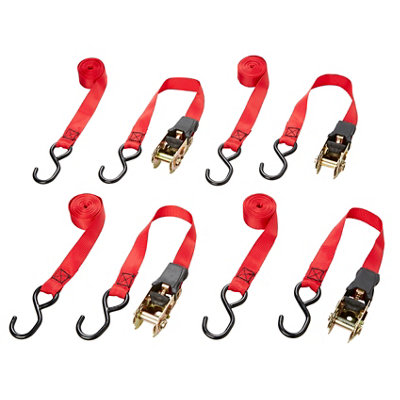 Diall 2 Hook Red Ratchet Tie Down & Hook (L)3M (W)25Mm, Pack Of 4