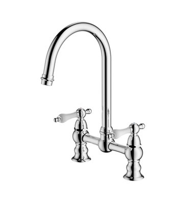 Cooke & Lewis Sherrard Chrome Effect Kitchen Deck Bridge Tap