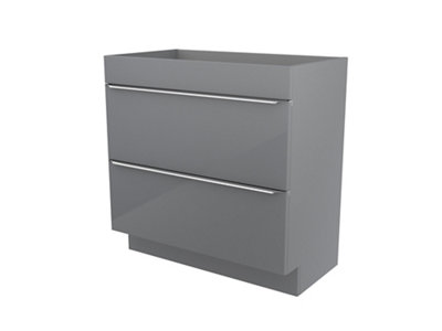 Goodhome Imandra Gloss Grey Freestanding Bathroom Cabinet (H) 820Mm (W) 800Mm