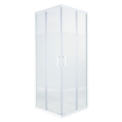 Cooke & Lewis Onega Framed Frosted Square Shower Enclosure - Corner Entry Double Sliding Door (W)76Cm (D)76Cm