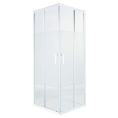 Cooke & Lewis Onega Framed Frosted Square Shower Enclosure - Corner Entry Double Sliding Door (W)90Cm (D)90Cm