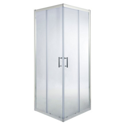 Cooke & Lewis Onega Framed Clear Silver Effect Square Shower Enclosure - Corner Entry Double Sliding Door (W)76Cm (D)76Cm
