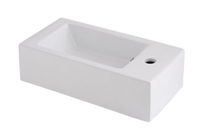 Goodhome Rioni Gloss White Rectangular Wall-Mounted Cloakroom Basin (W)50Cm