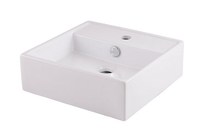 Goodhome Hendra Gloss White Square Counter Top Basin (W)38Cm