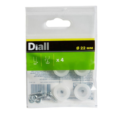 Diall White Ldpe & Steel Nail-In Glide (Dia)22Mm, Pack Of 4