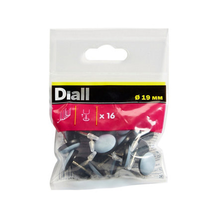 Diall Black & Grey Eva, Ptfe & Steel Nail-In Glide (Dia)19Mm, Pack Of 16