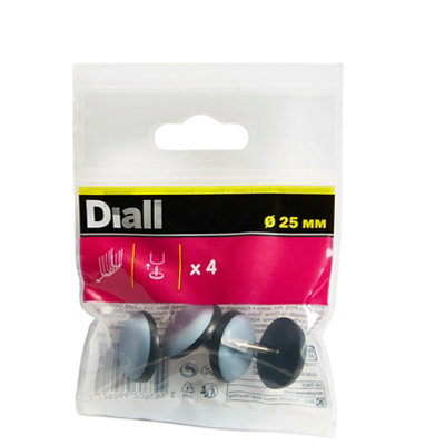 Diall Black & Grey Eva, Ptfe & Steel Nail-In Glide (Dia)25Mm, Pack Of 4