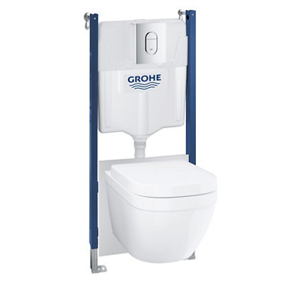 Grohe Solido White Rimless Wall Hung Toilet With Soft Close Seat & Concealed Cistern