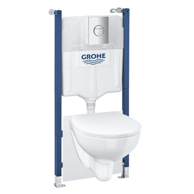 Grohe Solido 5In1 Alpine White Rimless Oval Wall Hung Toilet With Soft Close Seat & Concealed Cistern