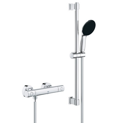 Grohe Precision Get Chrome Effect Wall-Mounted Thermostatic Column Shower Kit & 1.75M Hose Length