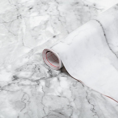 D-C-Fix Grey Romeo Gloss Marble Effect Self-Adhesive Film (L)2.1M (W)900Mm