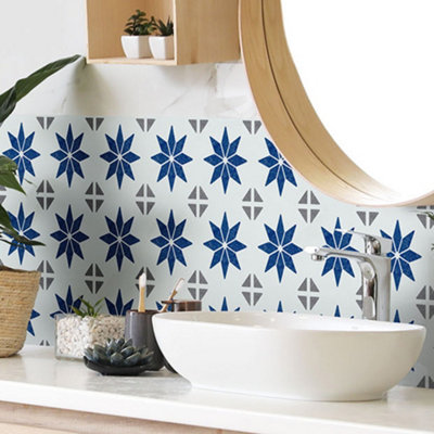 D-C-Fix Alia Blue & White Self-Adhesive Tile, 0.14M²