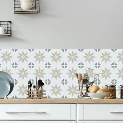D-C-Fix Alia White, Beige & Olive Self-Adhesive Tile, 0.14M²