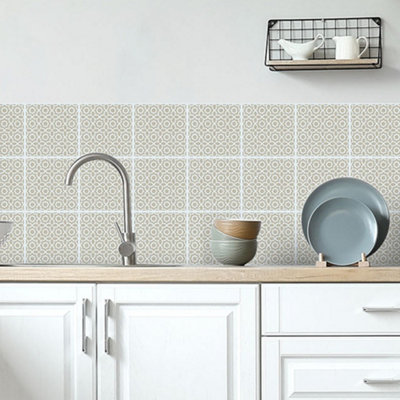 D-C-Fix Lina Beige & White Self-Adhesive Tile, 0.14M²