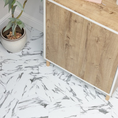 D-C-Fix White Marble Effect Self-Adhesive Vinyl Tile, 0.6M²
