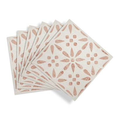 D-C-Fix Beige Vintage Flowers Tile Effect Self-Adhesive Vinyl Tile, 1M²