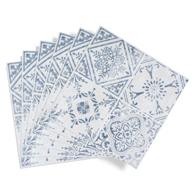 D-C-Fix Blue & White Vintage Tile Effect Self-Adhesive Vinyl Tile, 1.2M²