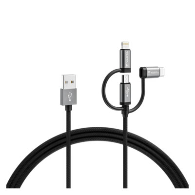 Varta Usb A - Lightning, Micro-Usb & Usb C Charging Cable, 2M, Black
