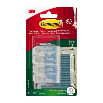 3M Command Small Clear Outdoor Lights Clip, Pack Of 8