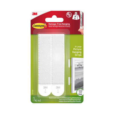 3M Command Extra Large White Picture Hanging Adhesive Strip (Holds)9Kg, 4 Pairs
