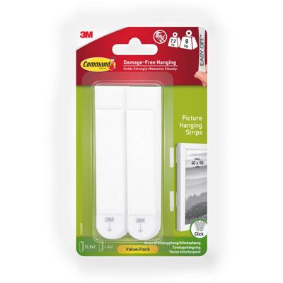 3M Command Large & Extra Large White Picture Hanging Adhesive Strip (Holds)9Kg, 12 Pairs