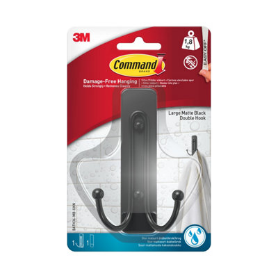 3M Command Large Black Bath Double Adhesive Hook (Holds)1.8Kg