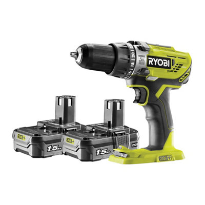 Ryobi One+ 18V Li-Ion Brushed Cordless Combi Drill (2 X 1.5Ah) - R18pd3-215Sk - Refurbished