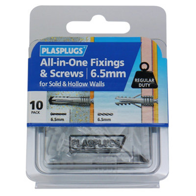 Plasplugs All-In-One Pz Grey Multi-Purpose Screw & Wall Plug (Dia)6.5Mm (L)34.5Mm, Pack Of 10
