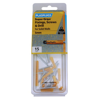 Plasplugs Super Grips Pz Yellow Multi-Purpose Screw & Wall Plug (Dia)4.5Mm (L)24.5Mm, Pack Of 15