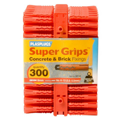 Plasplugs Super Grips Red Plastic Wall Plug (Dia)6Mm (L)38Mm, Pack Of 300