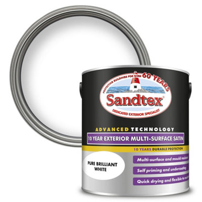 Sandtex 10 Year Pure Brilliant White Satin Multi-Surface Paint, 2.5L