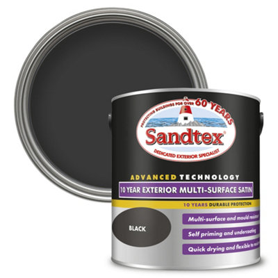 Sandtex 10 Year Black Satin Metal, Plastic & Wood Multi-Surface Paint, 2.5L