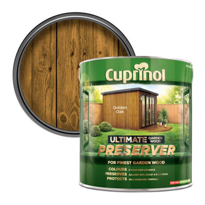 Cuprinol Ultimate Golden Oak Matt Exterior Shed & Fence Preserver Wood Paint, 4L Tin