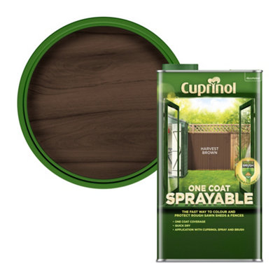 Cuprinol One Coat Sprayable Harvest Brown Matt Exterior Shed & Fence Treatment Wood Paint, 5L