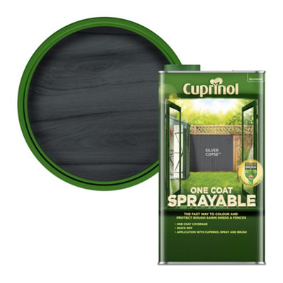 Cuprinol One Coat Sprayable Silver Copse Matt Exterior Shed & Fence Treatment Wood Paint, 5L