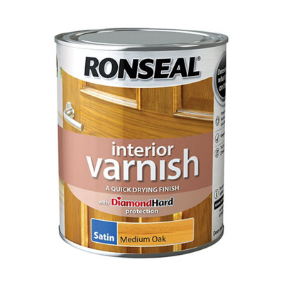 Ronseal Diamond Hard Medium Oak Satin Skirting Wood Varnish, 750Ml