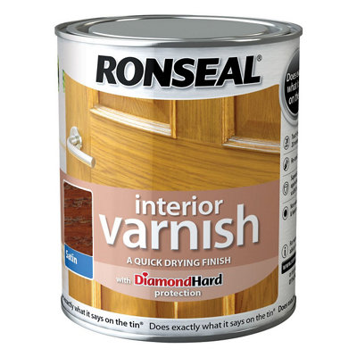 Ronseal Diamond Hard Dark Oak Satin Skirting Wood Varnish, 750Ml