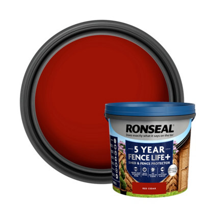 Ronseal 5 Year Fence Life+ Red Cedar Matt Exterior Shed & Fence Protector Wood Paint, 5L Tub