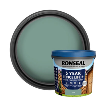 Ronseal Fence Life Plus Sage Matt Exterior Fence & Shed Wood Paint, 5L Tub