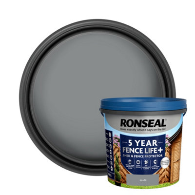 Ronseal Fence Life Plus Slate Matt Exterior Fence & Shed Wood Paint, 5L Tub