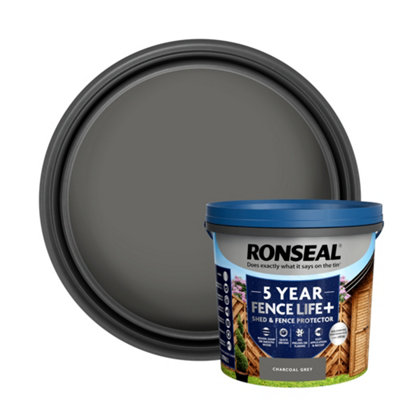 Ronseal Fence Life Plus Charcoal Grey Matt Exterior Fence & Shed Wood Paint, 5L Tub