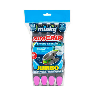 Minky Sure Grip Grey Plastic Clothes Pegs, Pack Of 12