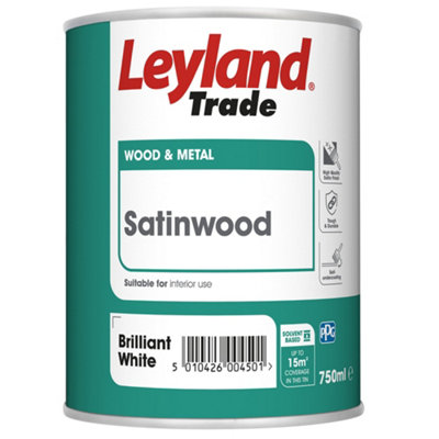 Leyland Trade Pure Brilliant White Satinwood Metal & Wood Paint, 750Ml