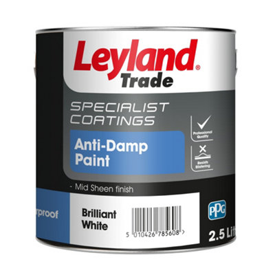 Leyland Trade White Mid Sheen Anti-Damp Paint, 2.5L