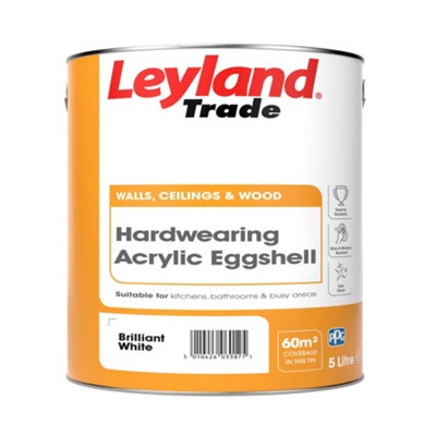 Leyland Trade Brilliant White Eggshell Emulsion Paint, 5L