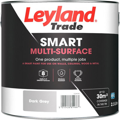 Leyland Trade Smart Dark Grey Mid Sheen Multi-Room Multi-Surface Paint, 2.5L