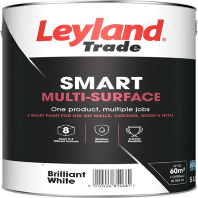 Leyland Trade Smart Brilliant White Mid Sheen Multi-Room Multi-Surface Paint, 5L